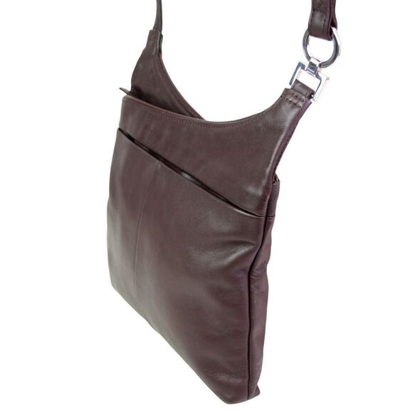 ROOMY DARK BROWN GENUINE LEATHER ZIP X-BODY MESSENGER SHOULDER BAG HANDBAG PURSE - Picture 4 of 16